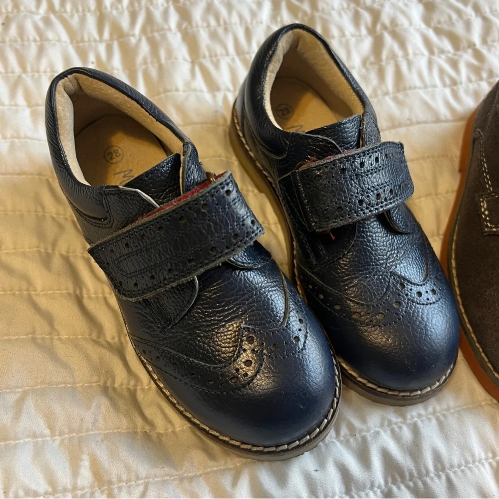 Kids 11 Mini Boden Navy Blue Wingtips and Brown Leather Loafers